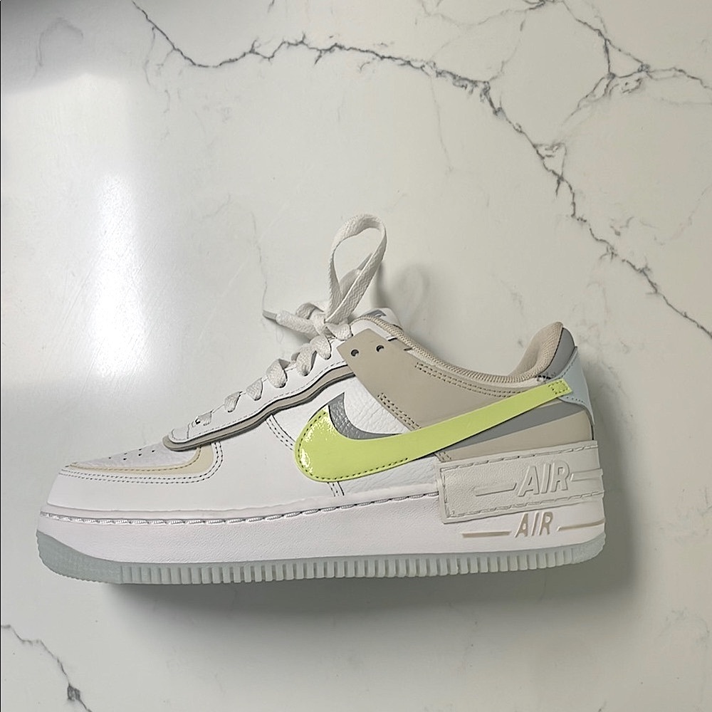 Nike White Sneakers with Neon Yellow Swoosh